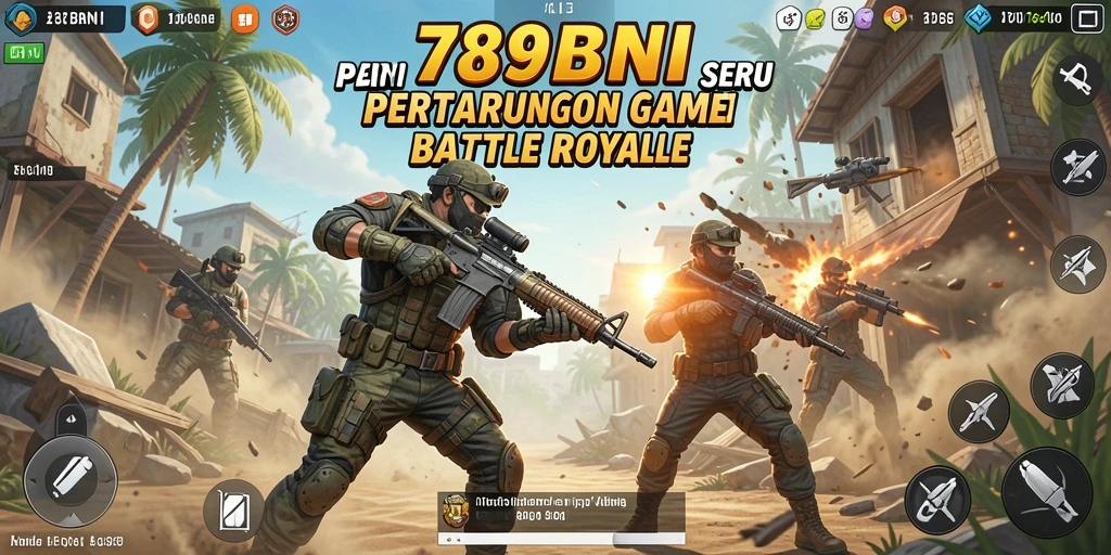 Screenshot utama 789BNI menampilkan pertempuran seru di peta luas Battle Royale.