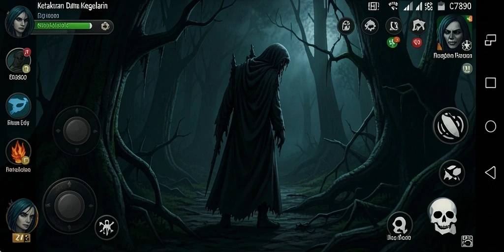 Tampilan menyeramkan gameplay C7890 dengan suasana gelap dan mengerikan.