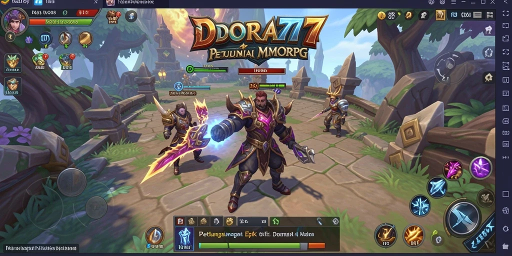 Screenshot DORA77 menampilkan pemain bertempur di dunia yang fantastis.