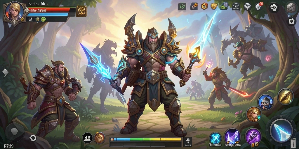 Screenshot gameplay ARPG RR89 menampilkan pertarungan epik di dunia fantasi.
